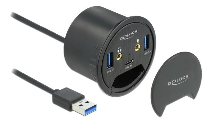 DeLOCK 3 Port In-Desk Hub USB 1 x USB Type-C and 2 x USB Type-A +HD i gruppen COMPUTERTILBEHØR / Computer Tilbehør / USB-hubs hos TP E-commerce Nordic AB (C75624)