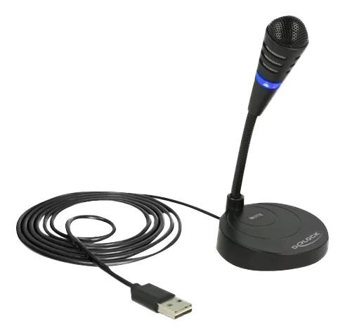 DeLOCK USB Microphone with base and Touch-Mute Button, black i gruppen HJEMMEELEKTRONIK / Lyd & billede / Håndholdte mikrofoner hos TP E-commerce Nordic AB (C75627)