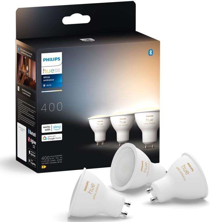 Philips Hue White Ambiance GU10 400lm 3-pack i gruppen HJEM, HUS & HAVE / Smart hjem / Smart belysning hos TP E-commerce Nordic AB (C75736)