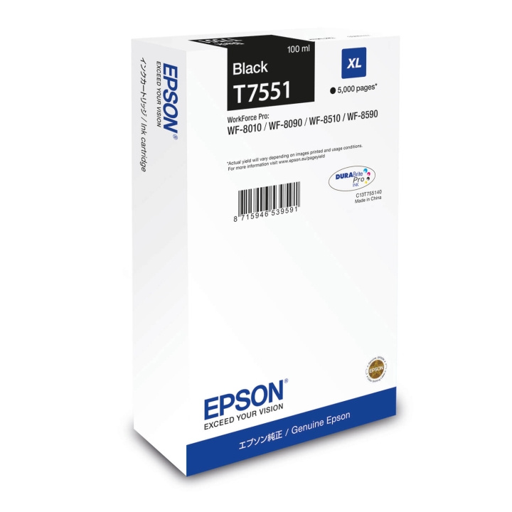 Epson Ink C13T75514N T7551 XL Black i gruppen COMPUTERTILBEHØR / Printere og tilbehør / Blæk og toner / Blækpatroner / Epson hos TP E-commerce Nordic AB (C76526)