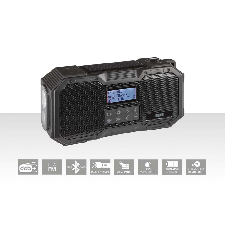 imperial DABMAN OR 1 Robust DAB+ / FM / Bluetooth udendørs radio / håndsvingradio sort i gruppen HJEMMEELEKTRONIK / Lyd & billede / Hjemmebiograf, HiFi & Bærbar / Radio og vækkeure / Radio hos TP E-commerce Nordic AB (C76557)