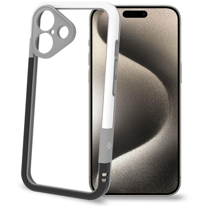 Celly Bumper iPhone 16 Svart/Vit i gruppen SMARTPHONES & TABLETS / Mobil Beskyttelse / Apple / iPhone 16 hos TP E-commerce Nordic AB (C76761)