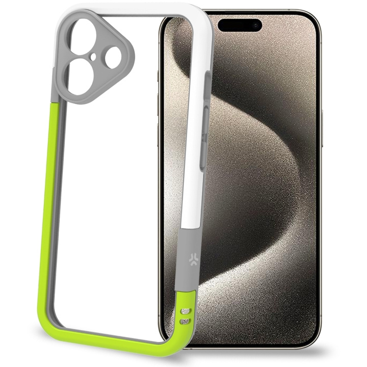 Celly Bumper iPhone 16 Vit/Limegrön i gruppen SMARTPHONES & TABLETS / Mobil Beskyttelse / Apple / iPhone 16 hos TP E-commerce Nordic AB (C76762)