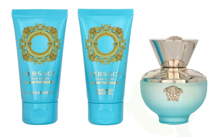 Versace Dylan Turquoise Giftset 150 ml Edt Spray 50ml/Shower Gel 50ml/Boy Lotion 50ml i gruppen SKØNHED & HELSE / Gaveæske / Gaveæske til hende hos TP E-commerce Nordic AB (C76988)