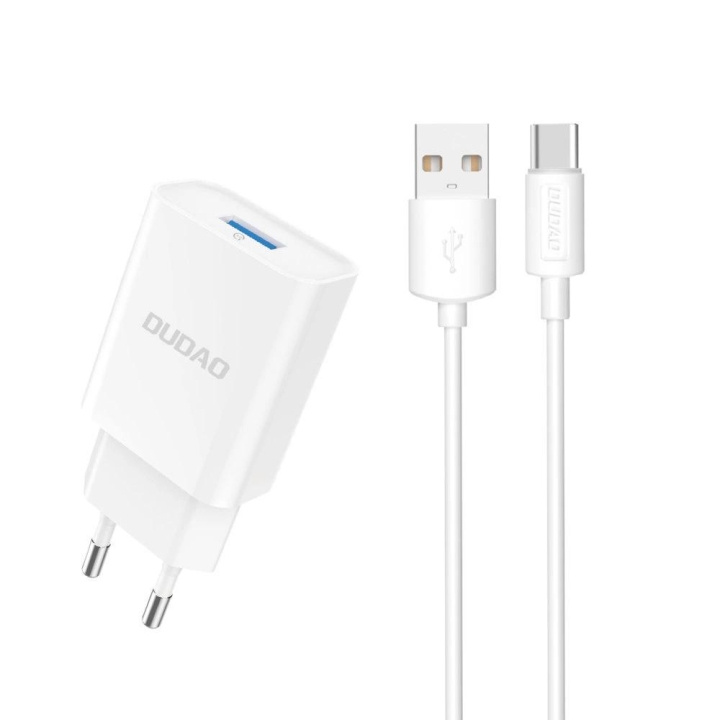 Dudao A4EU USB-A 2.1A power charger - white + USB-A - USB-C cable i gruppen SMARTPHONES & TABLETS / Opladere og kabler / Vægoplader / Væg oplader Type C hos TP E-commerce Nordic AB (C77162)