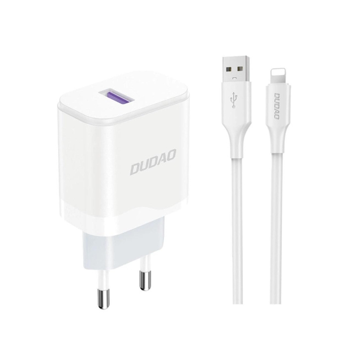 Dudao A20EU USB-A 18W Power Charger - White + USB-A - Lightning Cable i gruppen SMARTPHONES & TABLETS / Opladere og kabler / Vægoplader / Vægoplader Lightning hos TP E-commerce Nordic AB (C77163)