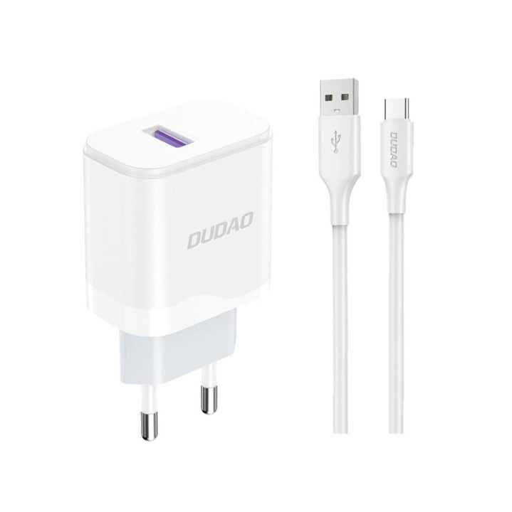 Dudao A20EU USB-A 18W mains charger - white + USB-A - USB-C cable i gruppen SMARTPHONES & TABLETS / Opladere og kabler / Vægoplader / Væg oplader Type C hos TP E-commerce Nordic AB (C77164)