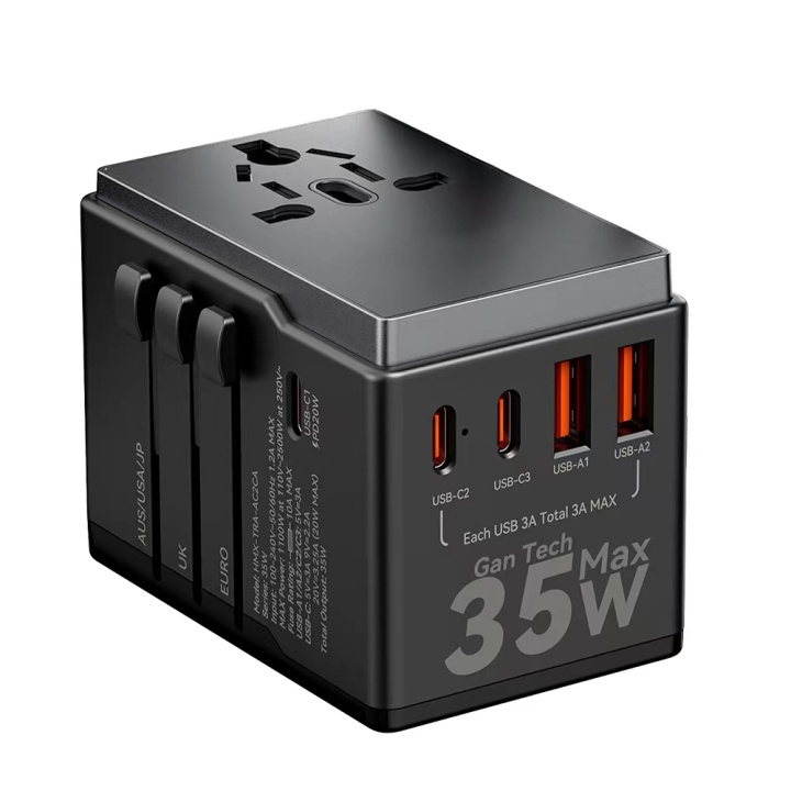 Dudao A35 Universal Travel Adapter Black i gruppen HJEM, HUS & HAVE / Elektricitet & Belysning / Rejseadaptere hos TP E-commerce Nordic AB (C77168)