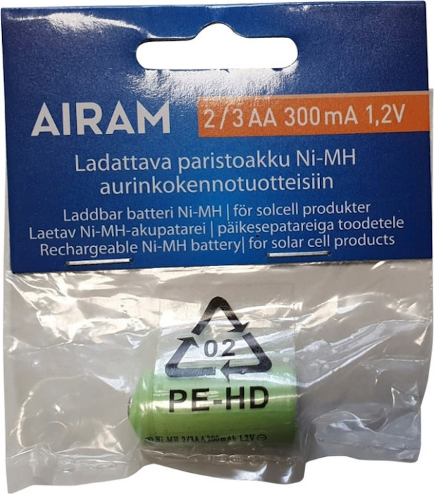 Airam Batteri NiMH til solcelleprodukter, 2/3 AA, 300 mAh, 1 stk i gruppen HJEM, HUS & HAVE / Værktøj / Batterier til håndværktøj hos TP E-commerce Nordic AB (C77269)