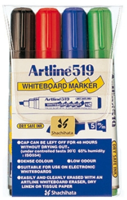 Artline whiteboardpen, skrå spids, 4 farver i gruppen HJEM, HUS & HAVE / Kontorartikler / Kuglepenne hos TP E-commerce Nordic AB (C77295)