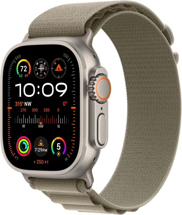 Apple Watch Ultra 2 (GPS + Cellular) 49 mm titaniumskal og olivengrøn alpinrem, medium (MREY3) i gruppen SMARTPHONES & TABLETS / Træning, hjem og fritid / Apple Watch & Tilbehør / Apple Watch hos TP E-commerce Nordic AB (C77567)