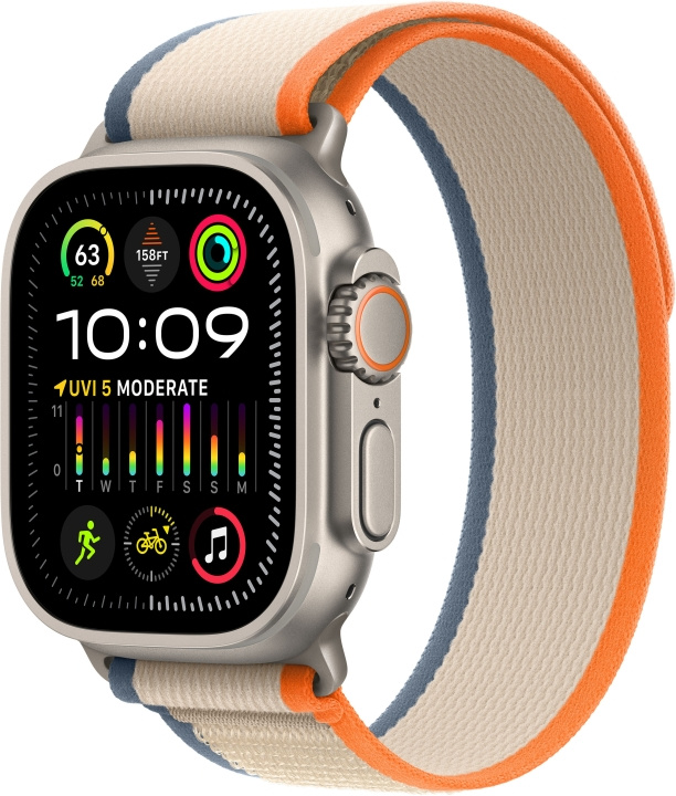 Apple Watch Ultra 2 (GPS + Cellular) 49 mm titaniumskal og orange/beige Trail-rem, S/M (MRF13) i gruppen SMARTPHONES & TABLETS / Træning, hjem og fritid / Apple Watch & Tilbehør / Apple Watch hos TP E-commerce Nordic AB (C77569)