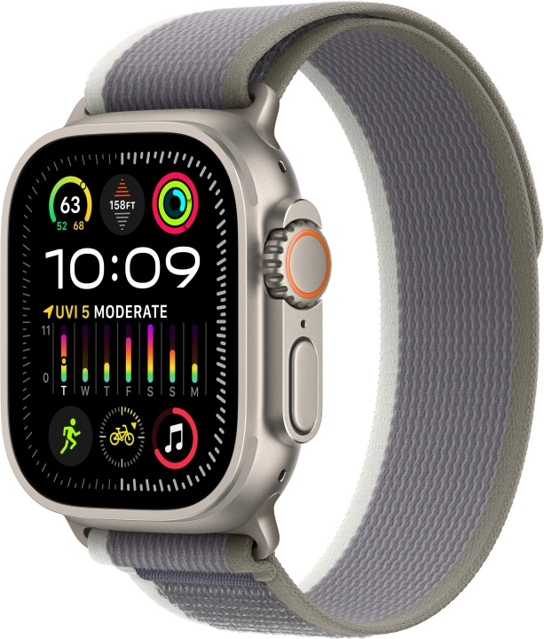 Apple Watch Ultra 2 (GPS + Cellular) 49 mm titaniumskal og grøn/grå Trail-rem, S/M (MRF33) i gruppen SMARTPHONES & TABLETS / Træning, hjem og fritid / Apple Watch & Tilbehør / Apple Watch hos TP E-commerce Nordic AB (C77571)