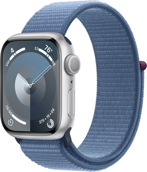 Apple Watch Series 9 (GPS) 41 mm sølvfarvet aluminiumskasse og vinterblå Sport Loop-rem (MR923) i gruppen SMARTPHONES & TABLETS / Træning, hjem og fritid / Apple Watch & Tilbehør / Apple Watch hos TP E-commerce Nordic AB (C77583)