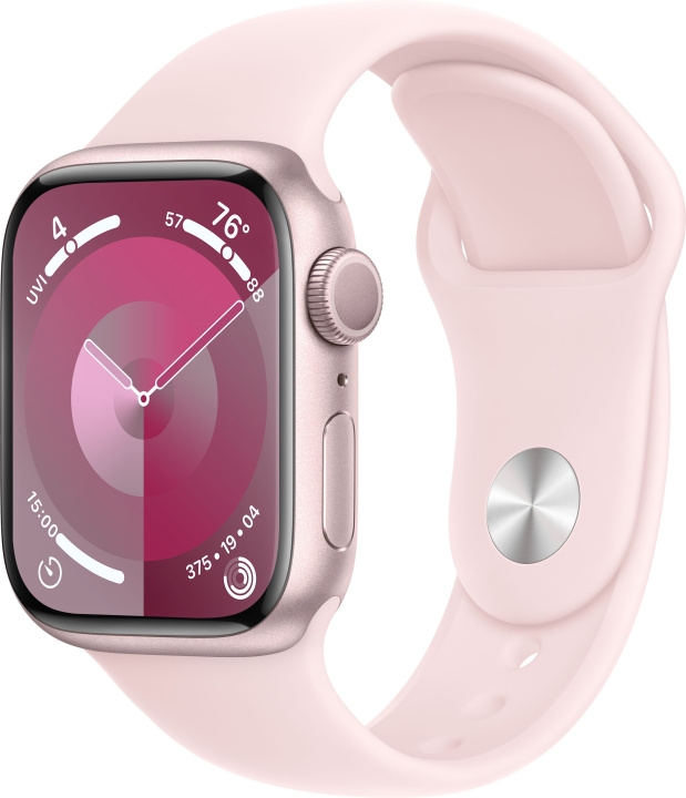 Apple Watch Series 9 (GPS) 41 mm pink aluminiumskasse og pink sportsrem, M/L (MR943) i gruppen SMARTPHONES & TABLETS / Træning, hjem og fritid / Apple Watch & Tilbehør / Apple Watch hos TP E-commerce Nordic AB (C77585)