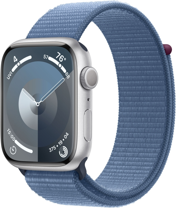 Apple Watch Series 9 (GPS) 45 mm sølvfarvet aluminiumskasse og stormblå Sport Loop-rem (MR9F3) i gruppen SMARTPHONES & TABLETS / Træning, hjem og fritid / Apple Watch & Tilbehør / Apple Watch hos TP E-commerce Nordic AB (C77595)