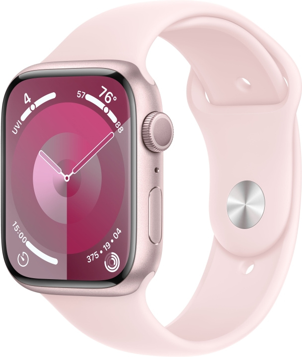 Apple Watch Series 9 (GPS) 45 mm pink aluminiumskasse og pink sportsrem, S/M (MR9G3) i gruppen SMARTPHONES & TABLETS / Træning, hjem og fritid / Apple Watch & Tilbehør / Apple Watch hos TP E-commerce Nordic AB (C77596)