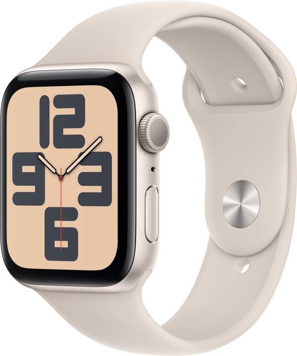 Apple Watch SE (GPS) 44 mm stjernehvid aluminiumskasse og stjernehvid sportsarmbånd, S/M (MRE43) i gruppen SMARTPHONES & TABLETS / Træning, hjem og fritid / Apple Watch & Tilbehør / Apple Watch hos TP E-commerce Nordic AB (C77614)