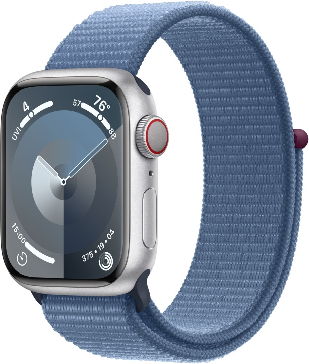 Apple Watch Series 9 (GPS + Cellular) 41 mm sølvfarvet aluminiumskasse og vinterblå Sport Loop-rem (MRHX3) i gruppen SMARTPHONES & TABLETS / Træning, hjem og fritid / Apple Watch & Tilbehør / Apple Watch hos TP E-commerce Nordic AB (C77619)