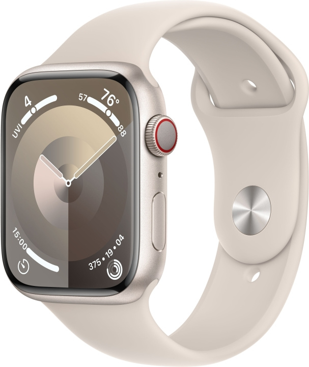 Apple Watch Series 9 (GPS + Cellular) 45 mm stjernehvid aluminiumskasse og stjernehvid sportsarmbånd, S/M (MRM83) i gruppen SMARTPHONES & TABLETS / Træning, hjem og fritid / Apple Watch & Tilbehør / Apple Watch hos TP E-commerce Nordic AB (C77628)