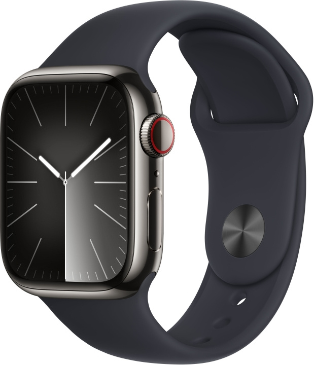 Apple Watch Series 9 (GPS + Cellular) 41 mm grafitfarvet rustfri stålkasse og midnatsblå sportsrem, S/M (MRJ83) i gruppen SMARTPHONES & TABLETS / Træning, hjem og fritid / Apple Watch & Tilbehør / Apple Watch hos TP E-commerce Nordic AB (C77659)