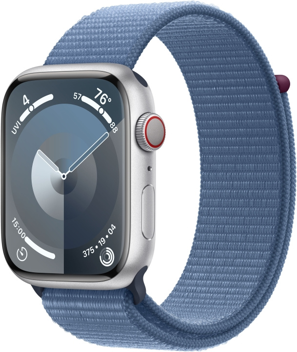 Apple Watch Series 9 (GPS + Cellular) 45 mm sølvfarvet aluminiumskasse og vinterblå Sport Loop-rem (MRMJ3) i gruppen SMARTPHONES & TABLETS / Træning, hjem og fritid / Apple Watch & Tilbehør / Apple Watch hos TP E-commerce Nordic AB (C77660)