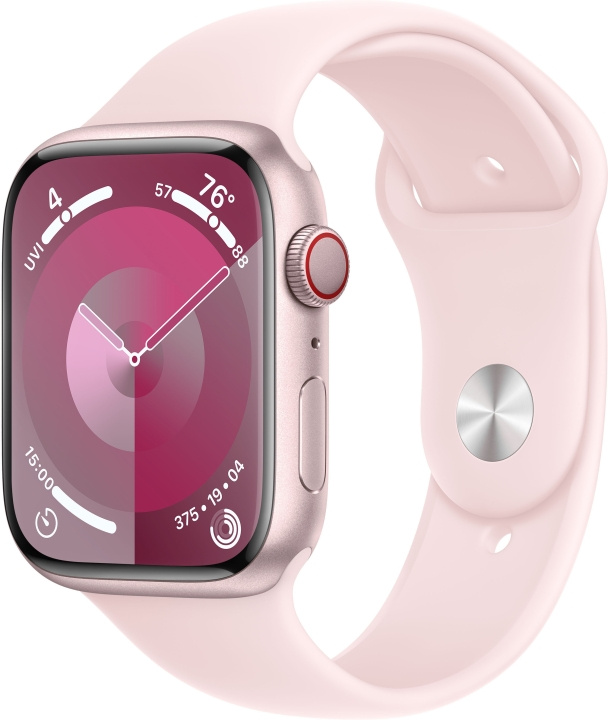 Apple Watch Series 9 (GPS + Cellular) 45 mm pink aluminiumskasse og pink sportsrem, S/M (MRMK3) i gruppen SMARTPHONES & TABLETS / Træning, hjem og fritid / Apple Watch & Tilbehør / Apple Watch hos TP E-commerce Nordic AB (C77662)