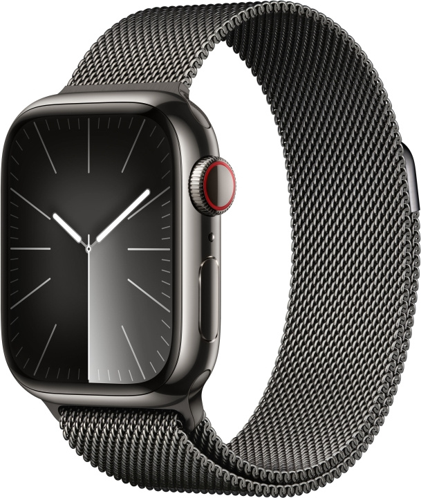 Apple Watch Series 9 (GPS + Cellular) 41 mm grafitfarvet kasse i rustfrit stål og grafitfarvet milanese-rem (MRJA3) i gruppen SMARTPHONES & TABLETS / Træning, hjem og fritid / Apple Watch & Tilbehør / Apple Watch hos TP E-commerce Nordic AB (C77663)