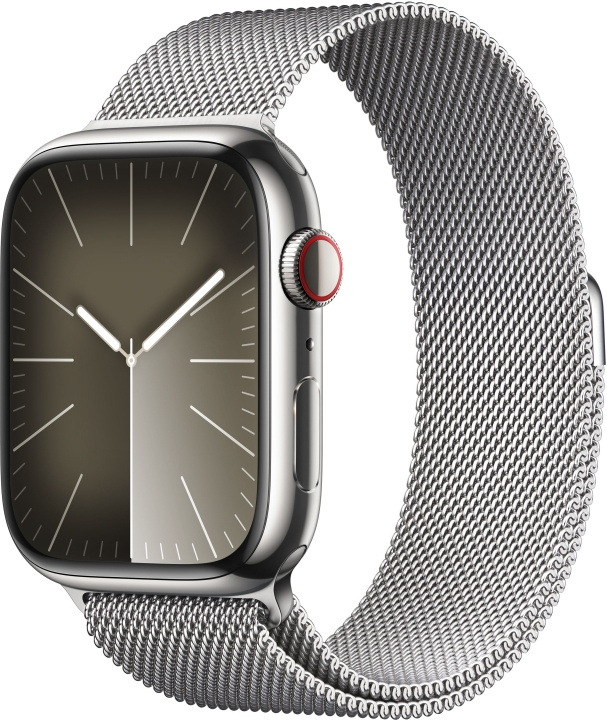 Apple Watch Series 9 (GPS + Cellular) 45 mm sølvfarvet urkasse i rustfrit stål og sølvfarvet Milano-rem (MRMQ3) i gruppen SMARTPHONES & TABLETS / Træning, hjem og fritid / Apple Watch & Tilbehør / Apple Watch hos TP E-commerce Nordic AB (C77671)