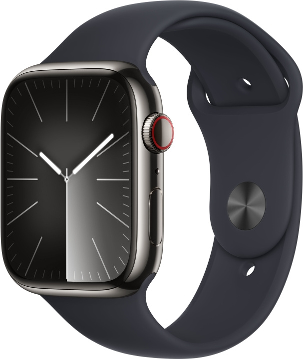 Apple Watch Series 9 (GPS + Cellular) 45 mm grafitfarvet urkasse i rustfrit stål og midnatsblå sportsrem, S/M (MRMV3) i gruppen SMARTPHONES & TABLETS / Træning, hjem og fritid / Apple Watch & Tilbehør / Apple Watch hos TP E-commerce Nordic AB (C77680)