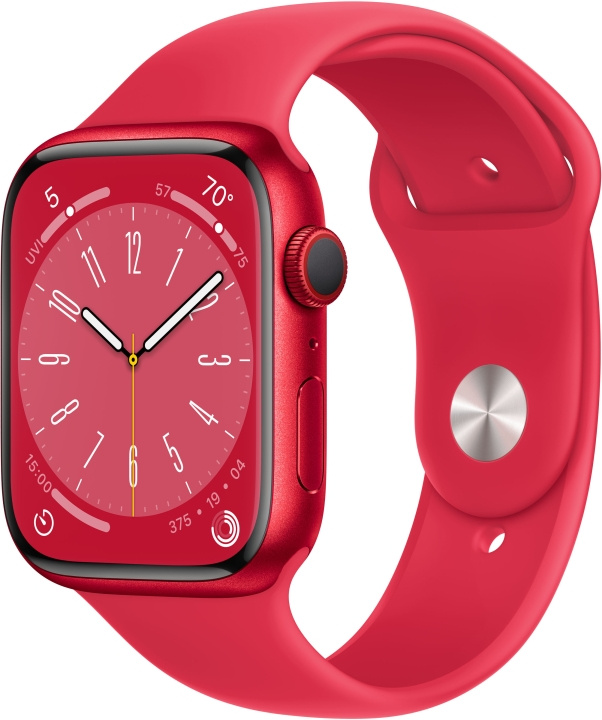 Apple Watch Series 8 (GPS + Cellular) 45 mm rød (PRODUCT)RED aluminiumskasse og rød (PRODUCT)RED sportsarmbånd (MNKA3) i gruppen SMARTPHONES & TABLETS / Træning, hjem og fritid / Apple Watch & Tilbehør / Apple Watch hos TP E-commerce Nordic AB (C77891)