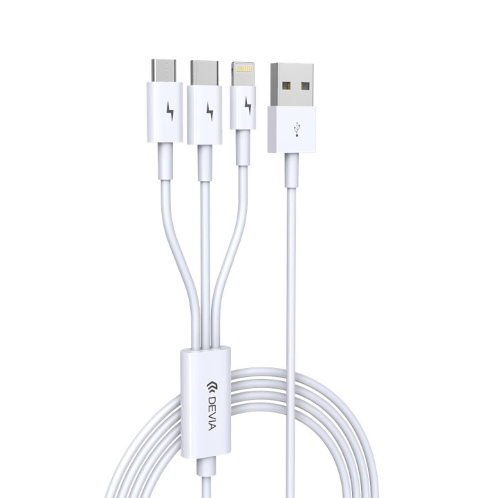 Devia kabel 3in1 Smart EC141 USB - Lightning + USB-C + MicroUSB 1,2 m 2A vit i gruppen SMARTPHONES & TABLETS / Opladere og kabler / Kabler / Kabler Lightning hos TP E-commerce Nordic AB (C78537)