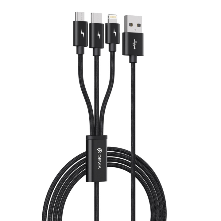 Devia kabel 3in1 Gracious EC048 USB - Lightning + USB-C + MicroUSB 1,2 m 3A svart i gruppen SMARTPHONES & TABLETS / Opladere og kabler / Kabler / Kabler Lightning hos TP E-commerce Nordic AB (C78602)