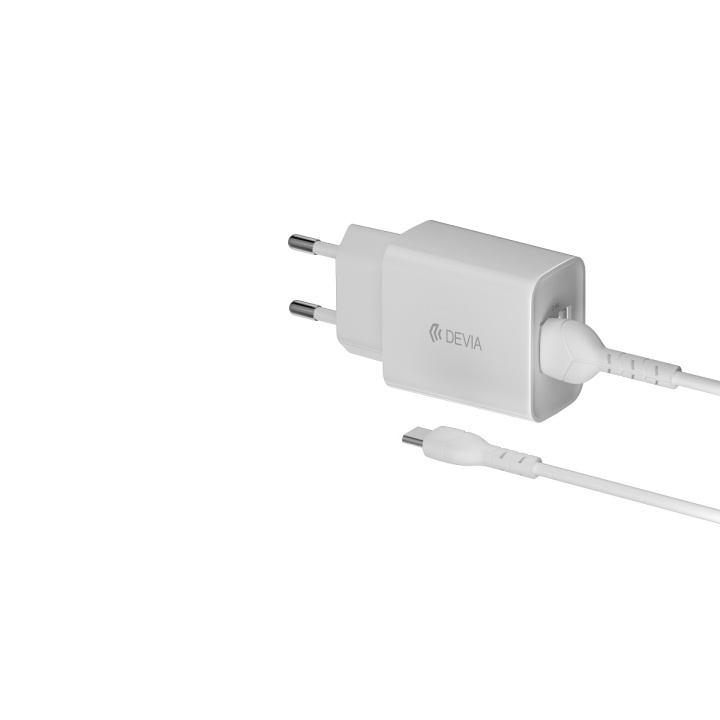 Devia väggladdare Smart 2x USB 2,4A vit + USB-C-kabel i gruppen SMARTPHONES & TABLETS / Opladere og kabler / Vægoplader / Vægoplader USB hos TP E-commerce Nordic AB (C78648)