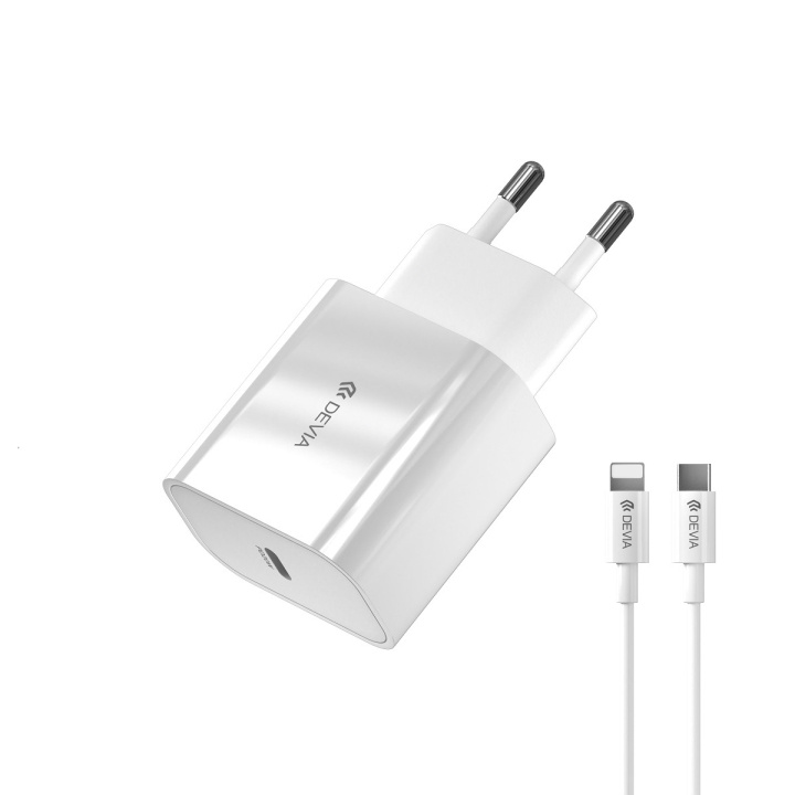 Devia väggladdare Smart PD 20W 1x USB-C vit + Lightning - USB-C-kabel V2 i gruppen SMARTPHONES & TABLETS / Opladere og kabler / Vægoplader / Væg oplader Type C hos TP E-commerce Nordic AB (C78649)