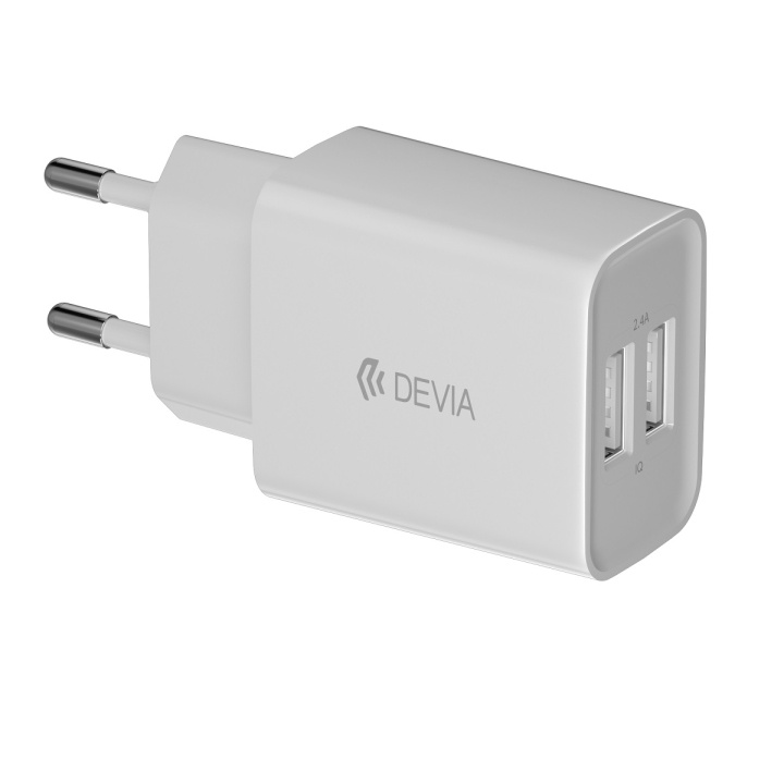 Devia väggladdare Smart 2x USB 2,4A vit i gruppen SMARTPHONES & TABLETS / Opladere og kabler / Vægoplader / Vægoplader USB hos TP E-commerce Nordic AB (C78660)