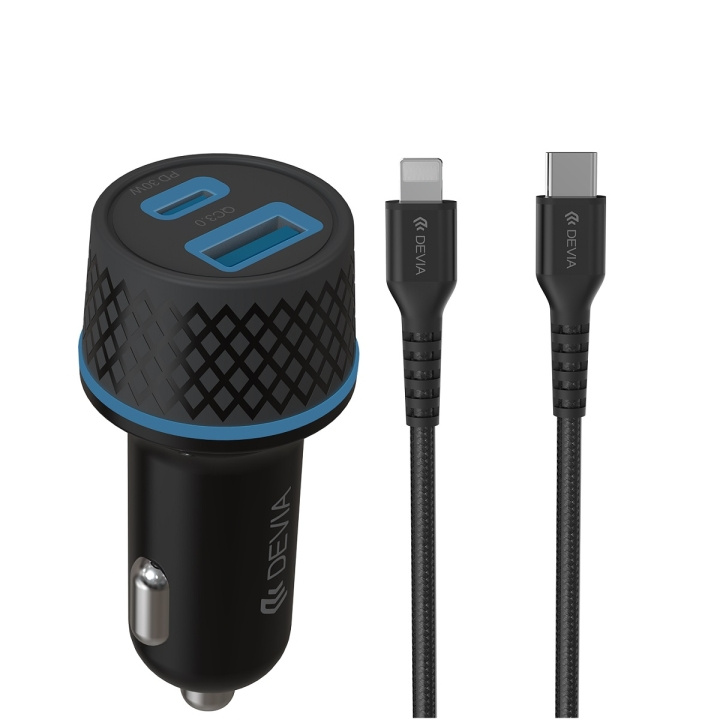 Devia billaddare Extreme PD QC 1x USB-C 1x USB 52,5W svart + USB-C - Lightning-kabel i gruppen SMARTPHONES & TABLETS / Opladere og kabler / Bilopladere / Bilopladere Type C hos TP E-commerce Nordic AB (C78663)