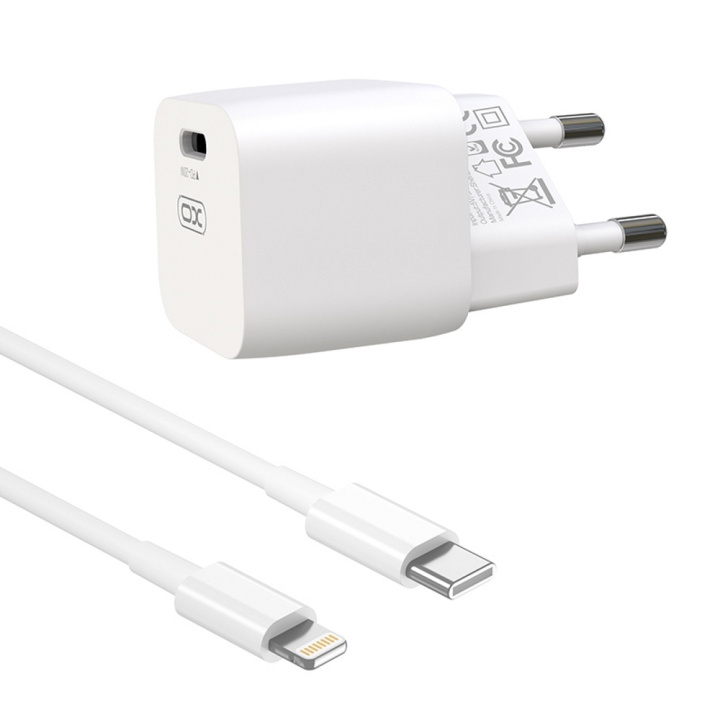 XO väggladdare CE01B PD 20W 1x USB-C vit + kabel USB-C - Lightning i gruppen SMARTPHONES & TABLETS / Opladere og kabler / Vægoplader / Væg oplader Type C hos TP E-commerce Nordic AB (C79169)