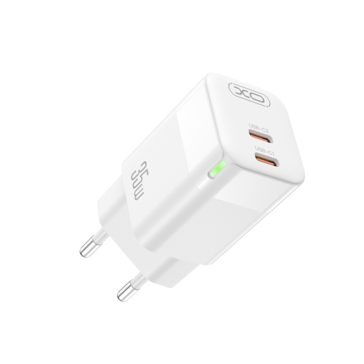 XO väggladdare CE07 PD 35W 2x USB-C vit i gruppen SMARTPHONES & TABLETS / Opladere og kabler / Vægoplader / Væg oplader Type C hos TP E-commerce Nordic AB (C79242)