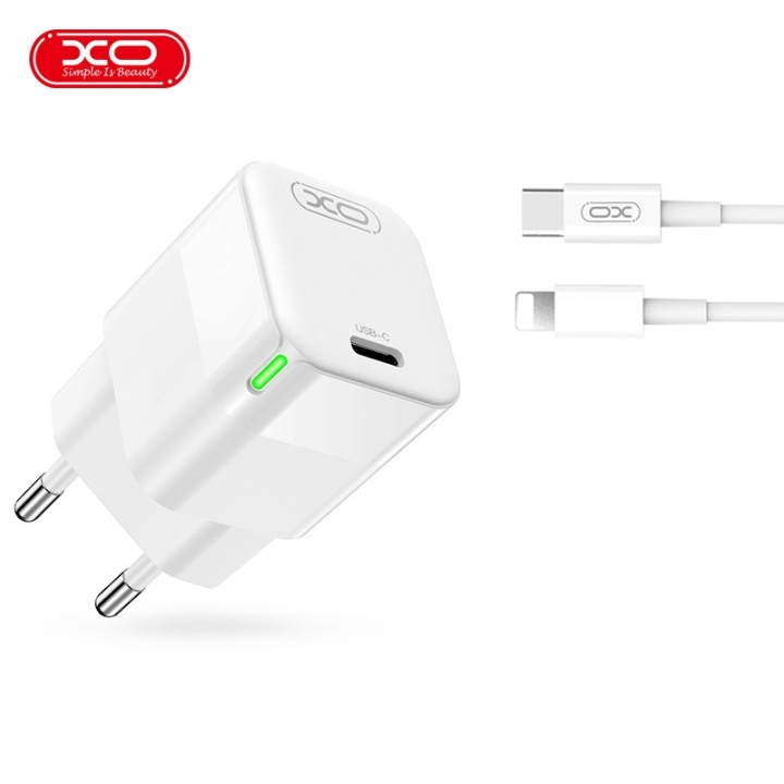 XO väggladdare CE06 PD 30W 1x USB-C vit + USB-C - Lightning-kabel i gruppen SMARTPHONES & TABLETS / Opladere og kabler / Vægoplader / Vægoplader Lightning hos TP E-commerce Nordic AB (C79246)