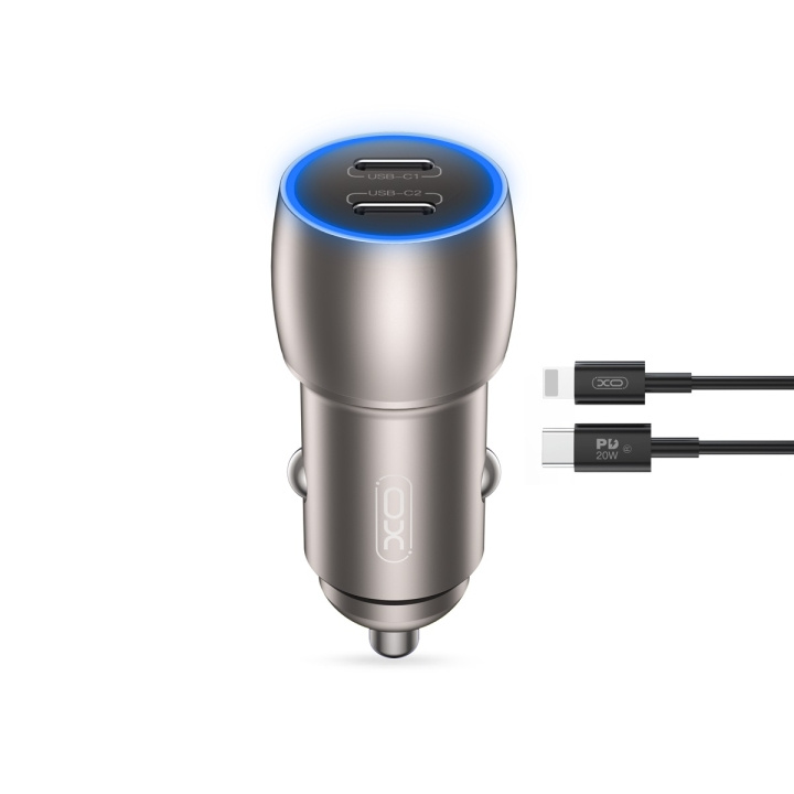 XO billaddare CC51 PD 40W 2x USB-C grå + USB-C - Lightning-kabel i gruppen SMARTPHONES & TABLETS / Opladere og kabler / Bilopladere hos TP E-commerce Nordic AB (C79250)