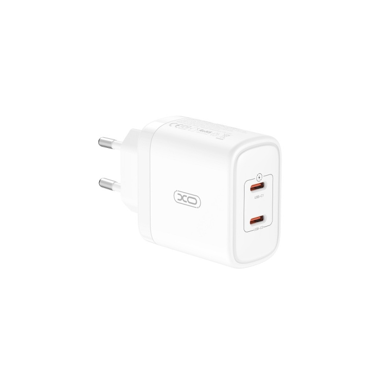 XO väggladdare CE08 PD 50W 2x USB-C vit i gruppen SMARTPHONES & TABLETS / Opladere og kabler / Vægoplader / Væg oplader Type C hos TP E-commerce Nordic AB (C79265)