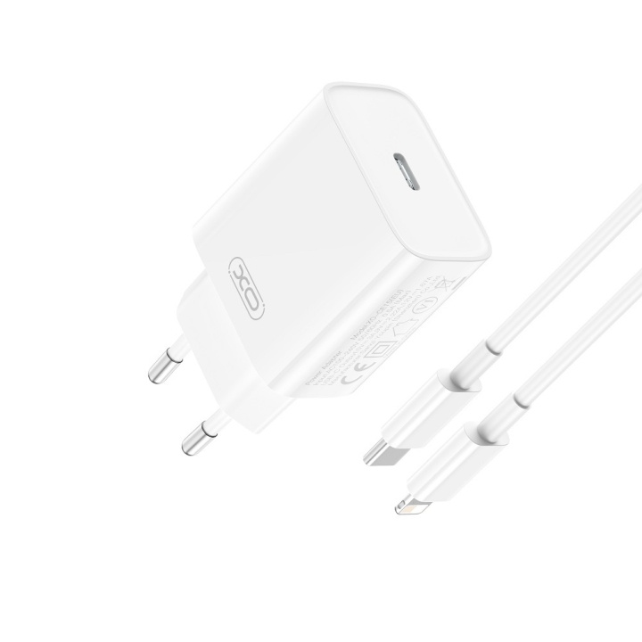 XO väggladdare CE15 PD 20W 1x USB-C vit + USB-C - Lightning-kabel i gruppen SMARTPHONES & TABLETS / Opladere og kabler / Vægoplader / Væg oplader Type C hos TP E-commerce Nordic AB (C79270)