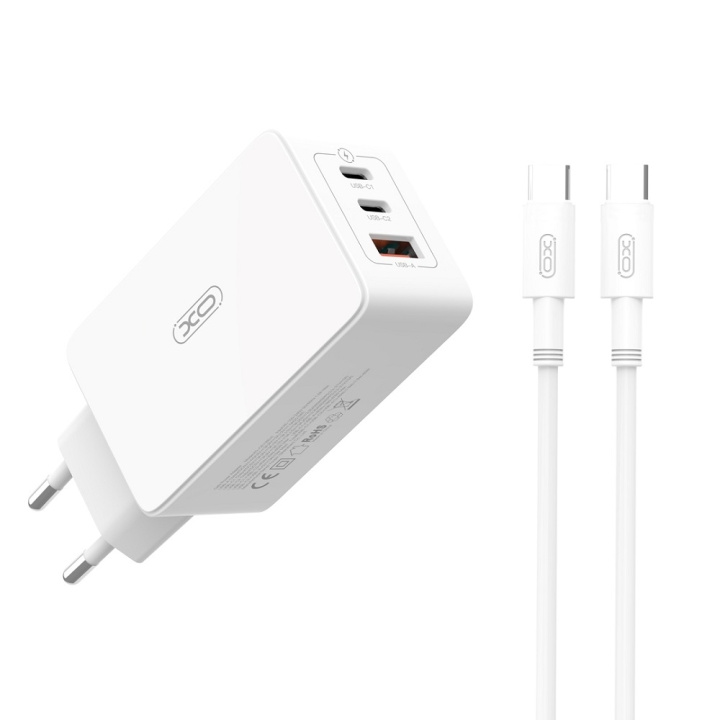 XO väggladdare CE13 PD QC 3.0 65W 1x USB 2x USB-C vit + USB-C - USB-C kabel i gruppen SMARTPHONES & TABLETS / Opladere og kabler / Vægoplader / Væg oplader Type C hos TP E-commerce Nordic AB (C79277)