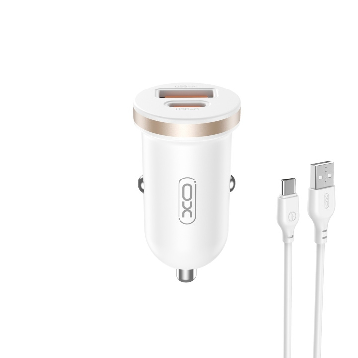 XO billaddare CC56 PD 30W QC 1x USB 1x USB-C vit + USB - USB-C kabel i gruppen SMARTPHONES & TABLETS / Opladere og kabler / Bilopladere / Bilopladere Type C hos TP E-commerce Nordic AB (C79288)