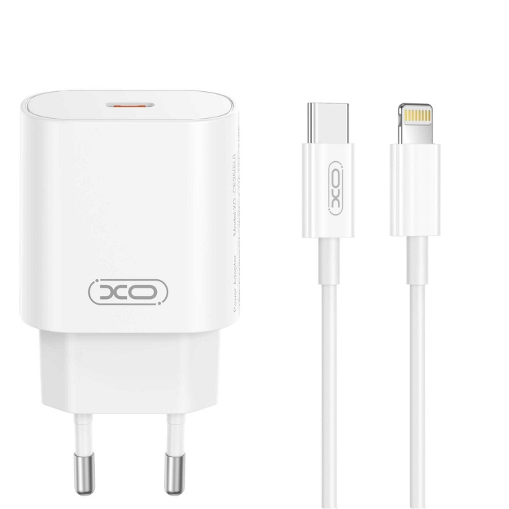 XO väggladdare CE25 PD 25W 1x USB-C vit + kabel USB-C - Lightning i gruppen SMARTPHONES & TABLETS / Opladere og kabler / Vægoplader / Vægoplader Lightning hos TP E-commerce Nordic AB (C79319)