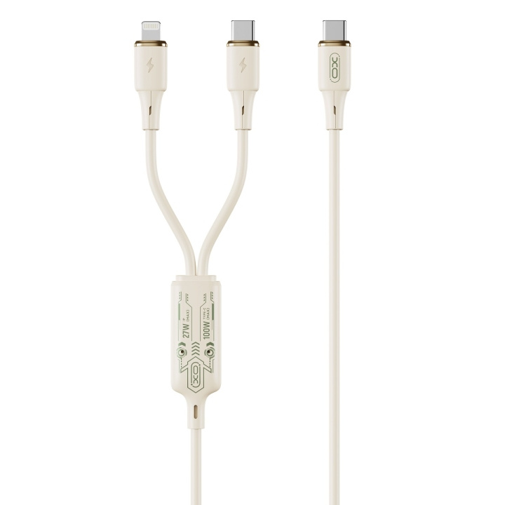 XO kabel NB-Q262 2in1 PD USB-C - Lightning + USB-C 1,2m beige 60W i gruppen COMPUTERTILBEHØR / Kabler og adaptere / USB / USB-C hos TP E-commerce Nordic AB (C79320)