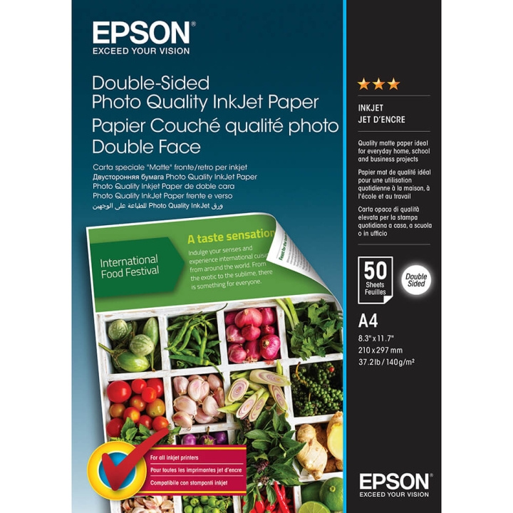 Epson A4 Double-Sided Photo Quality Inkjet Papir - A4 - 50 Ark i gruppen HJEM, HUS & HAVE / Kontorartikler / Papir & Blokke hos TP E-commerce Nordic AB (C79459)