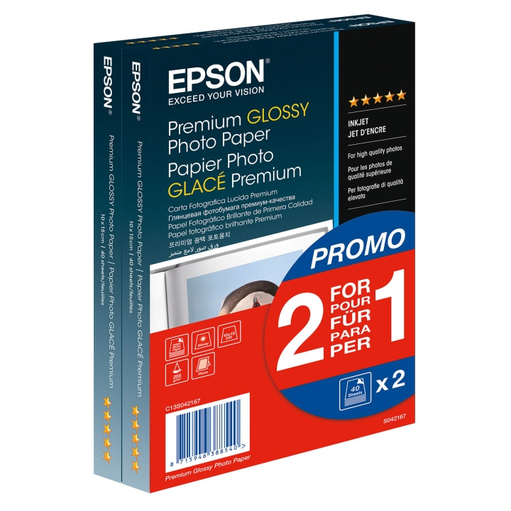 Epson 10x15 Premium Glossy Photo Paper (2 for 1), 10x15com 255g/m², 80 Sheets total i gruppen HJEMMEELEKTRONIK / Foto og video / Fotografi udstyr / Andet hos TP E-commerce Nordic AB (C79462)