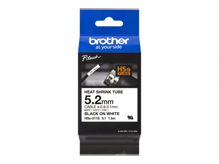 Brother HSe-211E, sort tekst på hvid baggrund, bredde 5,2 mm i gruppen COMPUTERTILBEHØR / Printere og tilbehør / Printere / Zebra & Label Printere hos TP E-commerce Nordic AB (C80497)